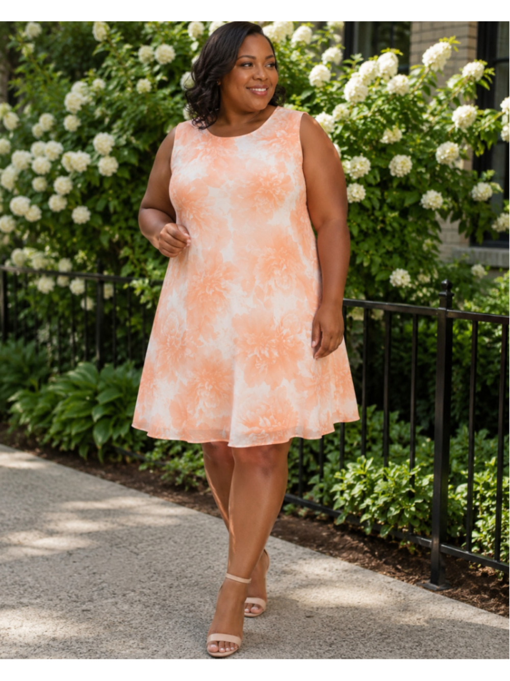 Calvin Klein Women's Peach Pink White Floral Chiffon Shift Dress Plus Size 18W